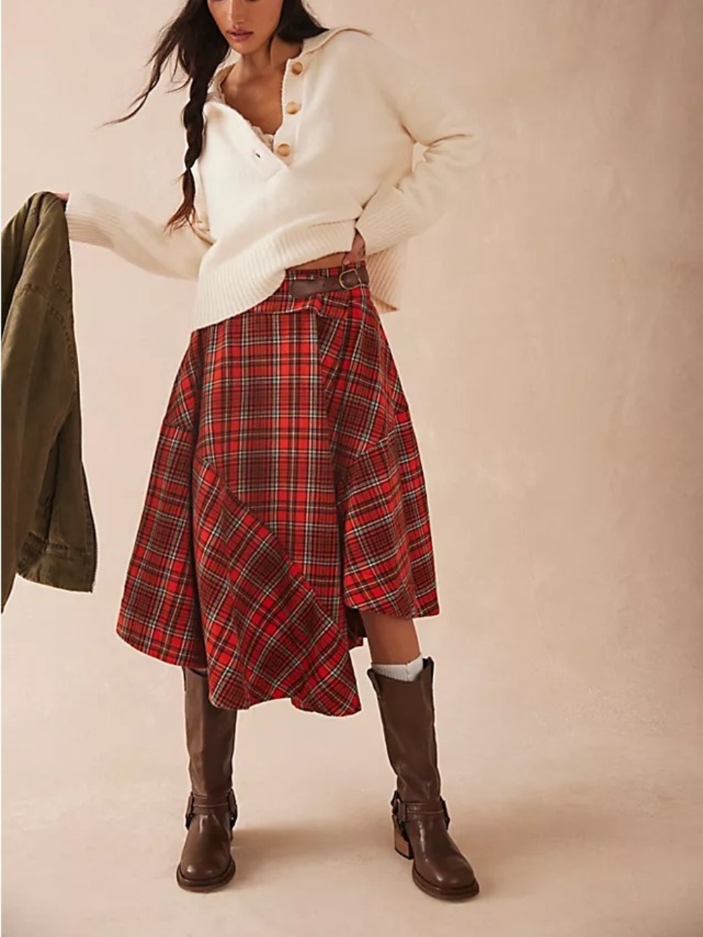 SOLD Free People Take Me Along Tartan Circle Skirt